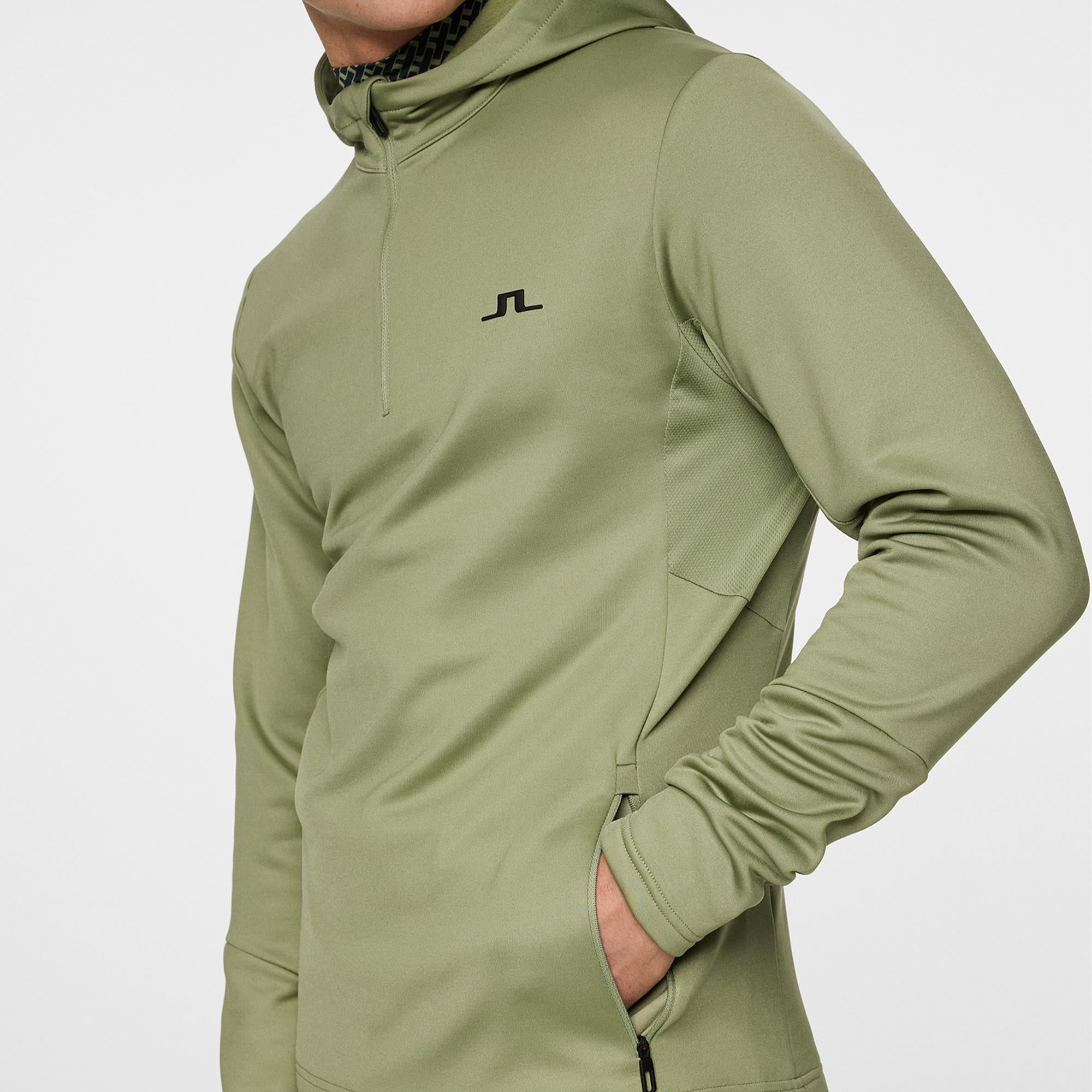J Lindeberg Aerial Quarter Zip Mens Hoodie Oil Green